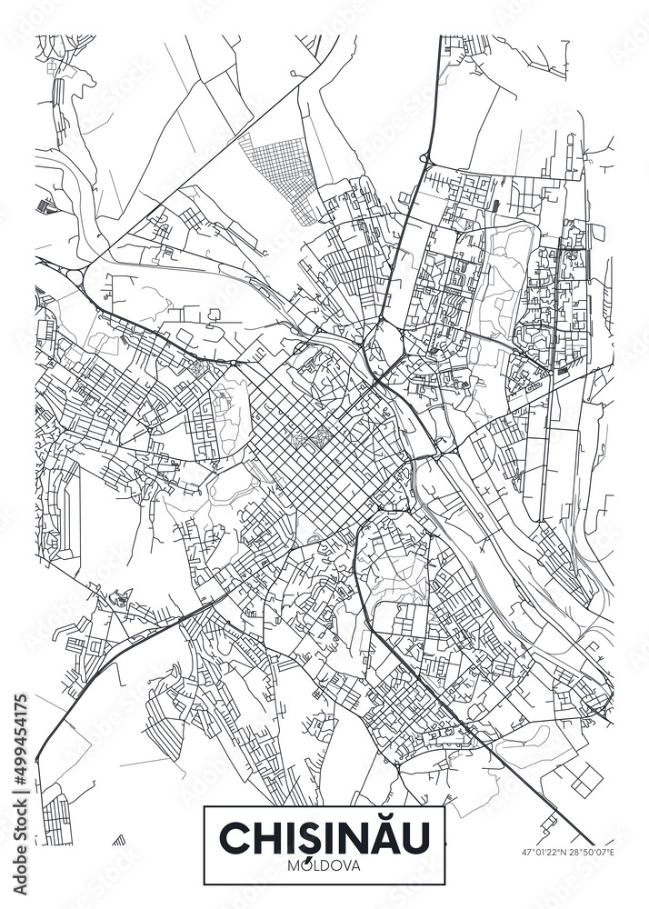 City map Chisinau, travel vector poster design