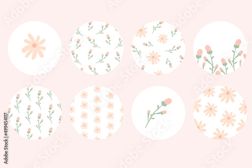 Highlight cover set, floral botanical icons for social media. Vector illustration. flower design. Set story Highlights Covers Icons. cute gentle highlight template