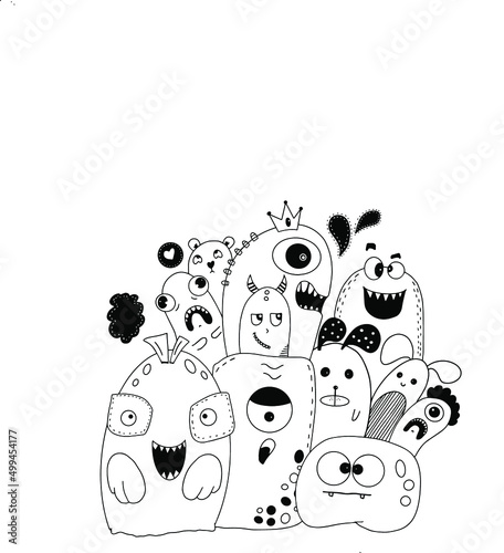 Hand drawn abstract cute comic characters. poster paintings of cheeky cartoon figures that are both beautiful and fun.