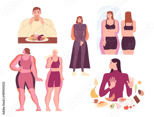 Peopleoverweight, suffering from obesity, problems with overeating