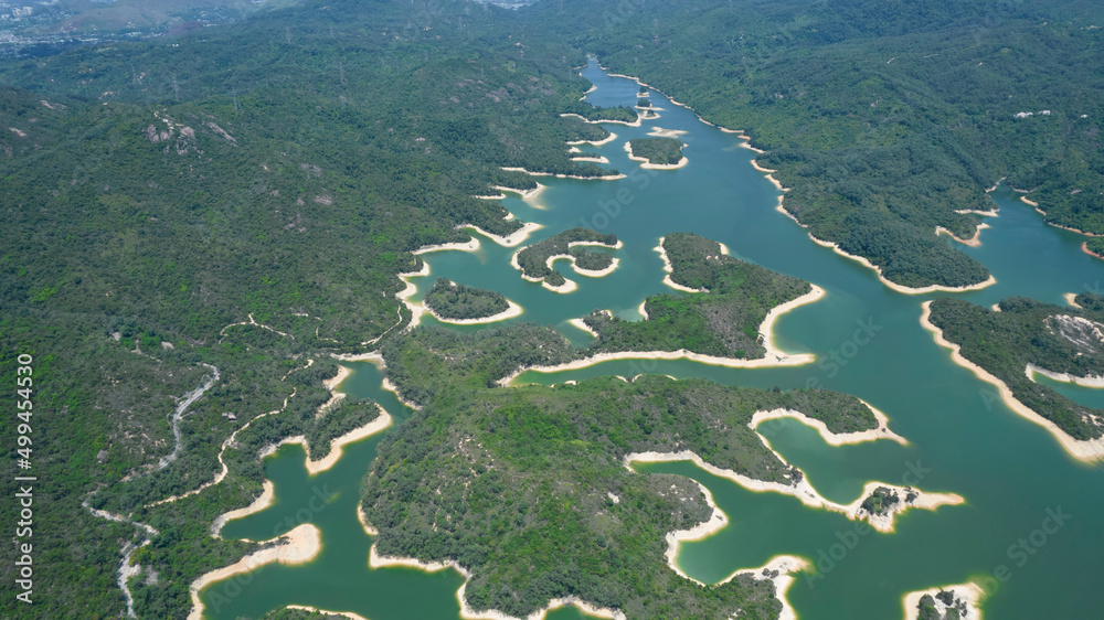 the landscape of Tai Lam Chung Reservoir in Hong Kong