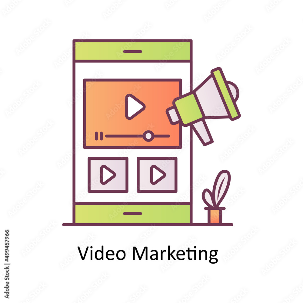 Video Marketing  vector Outline Icon Design illustration. Mobile Marketing Symbol on White background EPS 10