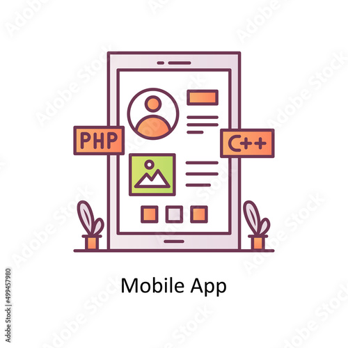 Mobile App vector Outline Icon Design illustration. Mobile Marketing Symbol on White background EPS 10