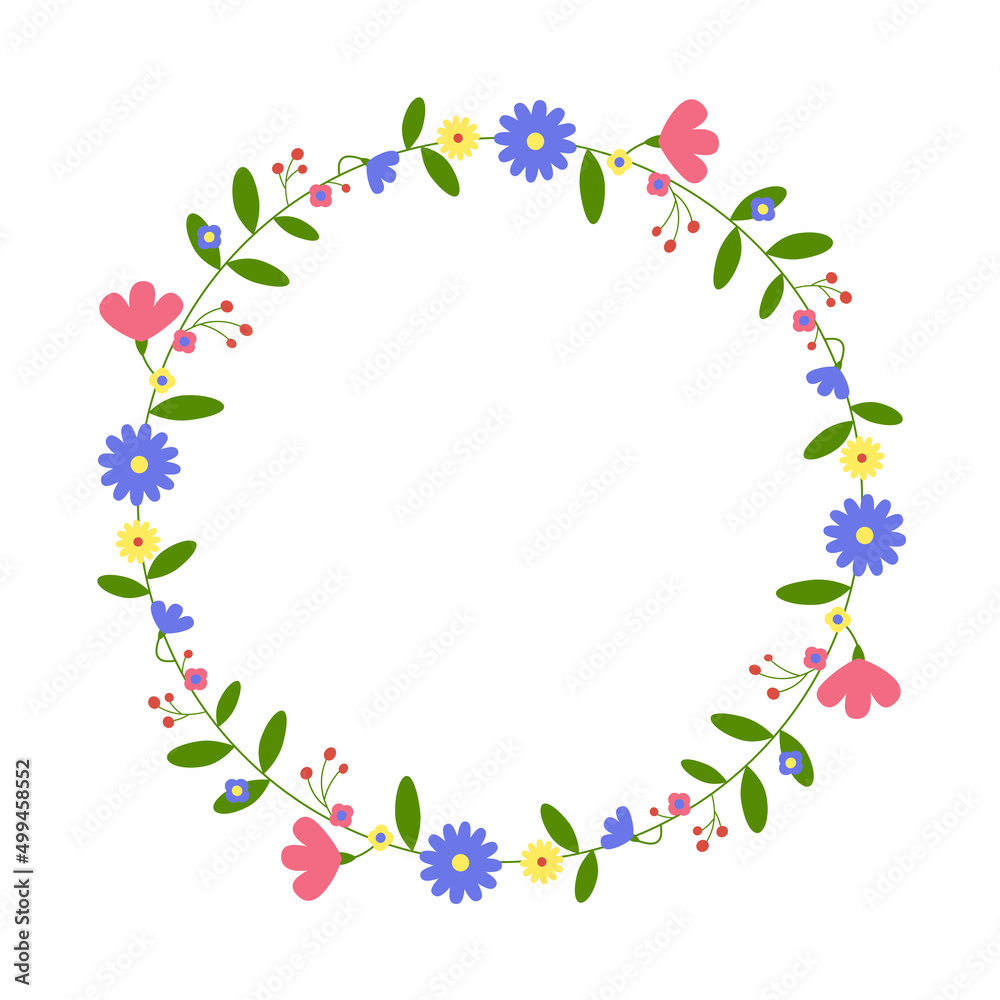 Round flower frame. Floral wreath. For greeting card, wedding , birthday card, invitation. Vector illustration. Round flower frame. Floral wreath. For greeting card, wedding , birthday card, invitation. Vector illustration.