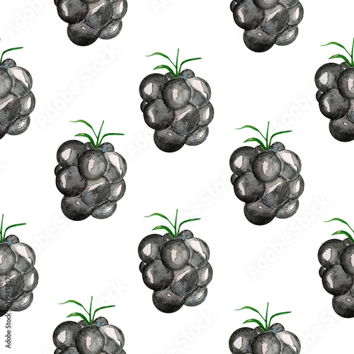 Fototapeta Naklejka Na Ścianę i Meble -  Blackberry watercolor seamless pattern. Template for decorating designs and illustrations.