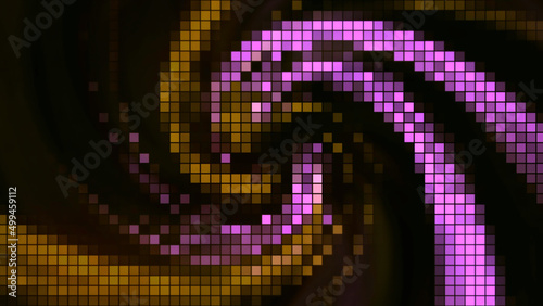 Retro image of rotating colorful spiral. Motion. Beautiful moving spiral of pixels. Pixel image of cosmic colorful spiral. Pixel retro image of galaxy