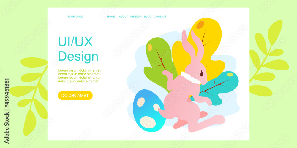 Vector UI background for Easter with the bunnies. Happy Easter banner,  greeting card, poster. 