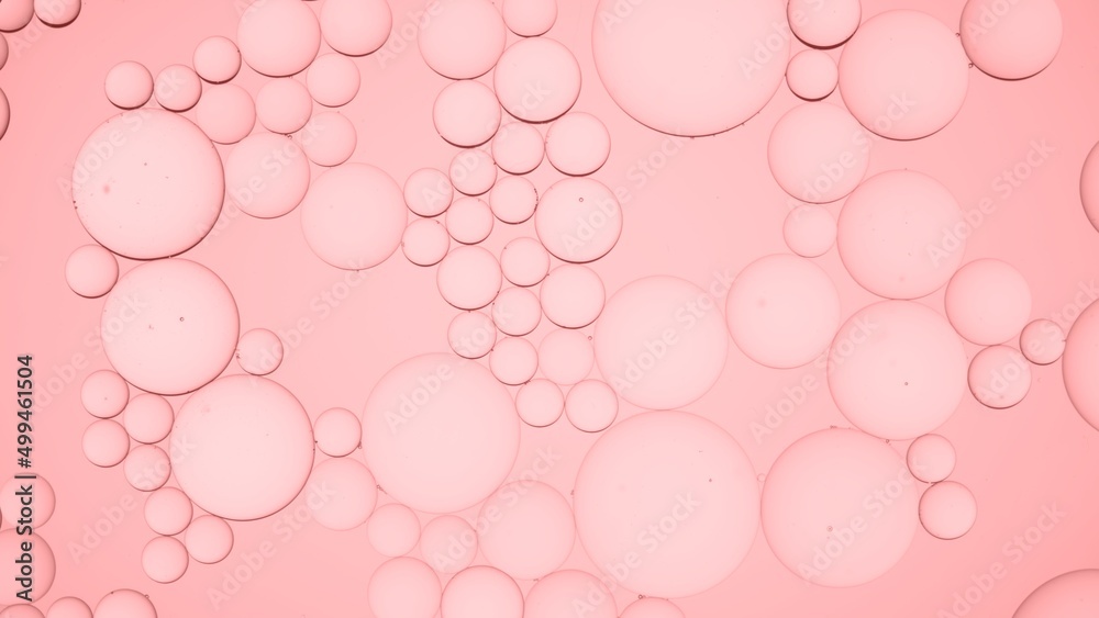 Light pink different sized oil bubbles floating against pink background | Background for skin care product promotion