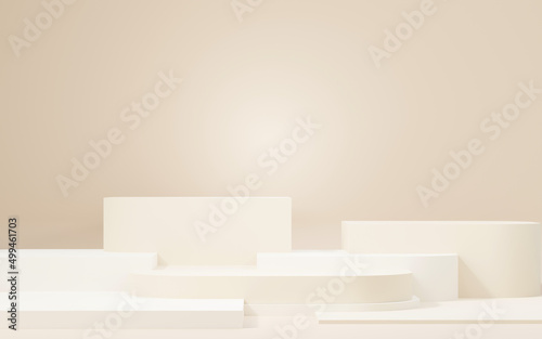 3d Mock up Brown cream podium with minimal clean design. Pedestal stage for product and cosmetic presentation. Abstract colorful scene for advertising. Sale promotion background.