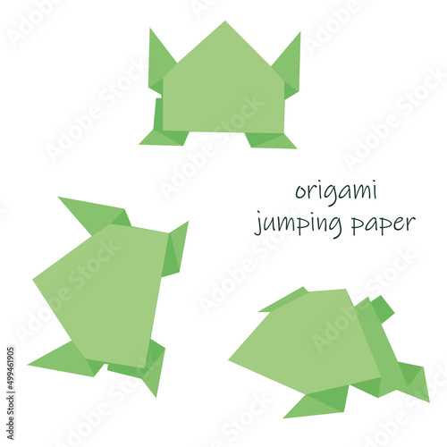 set origami green frog. DIY paper crafts. educational games for children. flat vector isolated on white background.