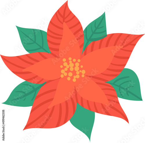 Poinsettia Red Flower with Green Leaves Christmas Decoration