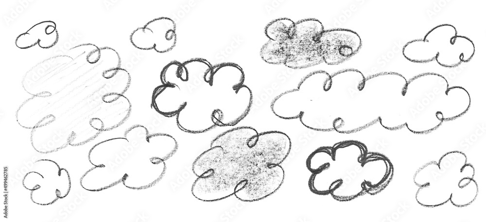 Set clouds and smoke grunge graphite pencil isolated on white Set clouds and smoke grunge graphite pencil isolated on white