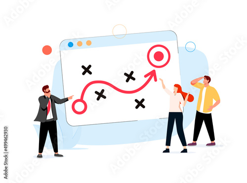Business strategy planning, marketing tactic to achieve target, project blocker and solution to win and success concept