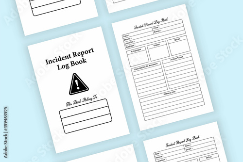 Incident report log book KDP interior. Official or business incident tracker and report notebook template. KDP interior journal. Incident information and witness list checker interior.