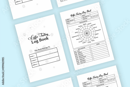 KDP interior coffee tasting notebook template. Coffee condition and taste rating journal interior. KDP interior log book. Coffee brewing instruction and tasting result notebook template.