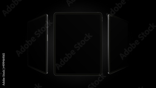 Dark Tablet Mockup from different Angles. Black Theme. Vector illustration