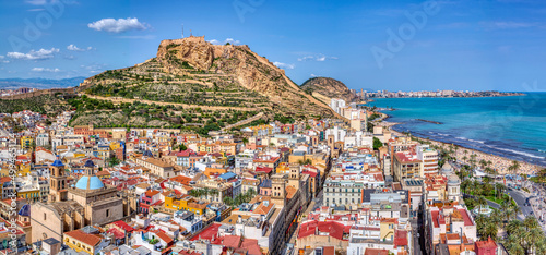 Alicante with the cathedral and the castle of Santa Barbara, Spain. photo