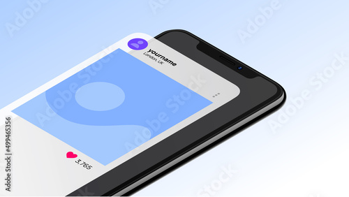 Smartphone Screen Mockup. Social Media with username and likes. Vector illustration