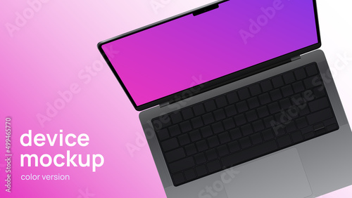 Laptop Mockup. Top View. Blank Gradient Monitor. Vector illustration