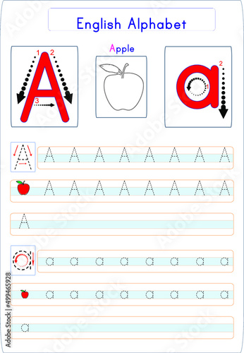There are different worksheets where all the letters of the alphabet are given. The student will see and write how the letter is written. A visual about the letter is also presented.