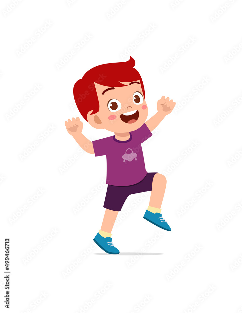 cute little kid jump and feel happy