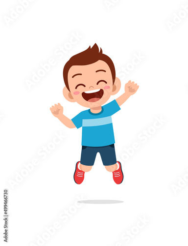 cute little kid jump and feel happy