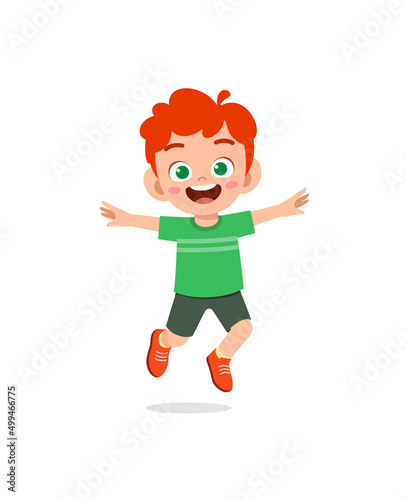 cute little kid jump and feel happy