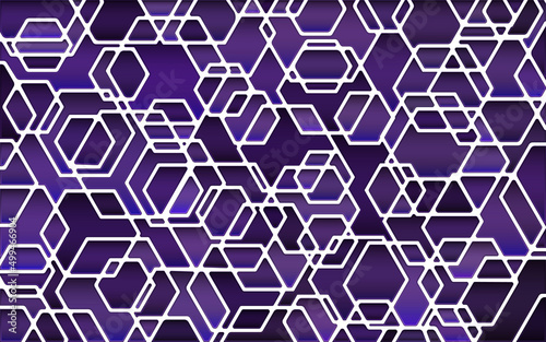 abstract vector stained-glass mosaic background - purple and violet hexagons
