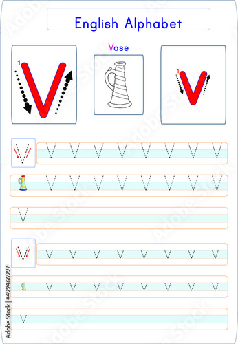 There are different worksheets where all the letters of the alphabet are given. The student will see and write how the letter is written. A visual about the letter is also presented.