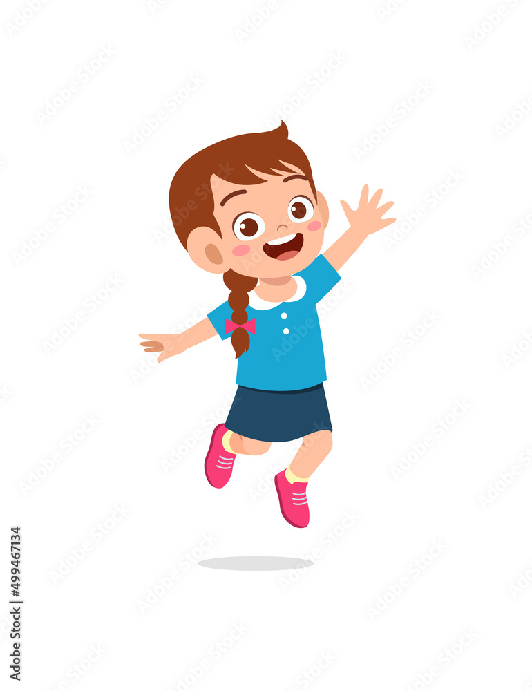 cute little kid jump and feel happy