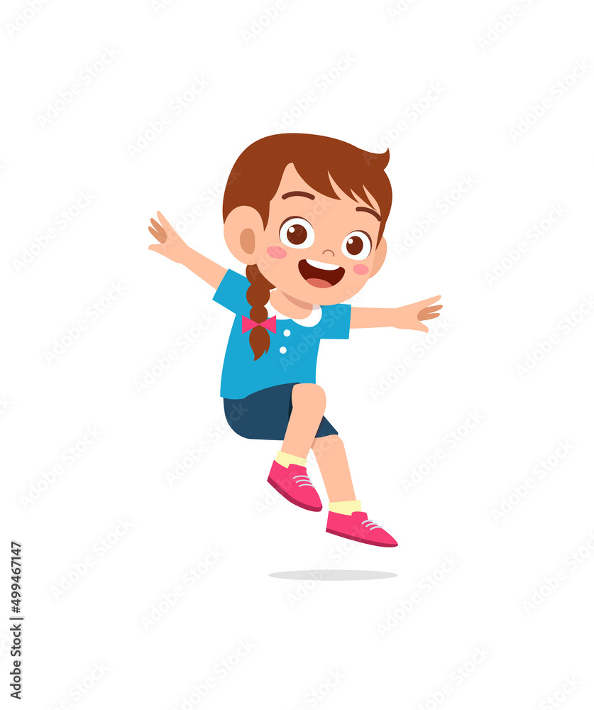 cute little kid jump and feel happy