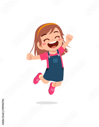cute little kid jump and feel happy