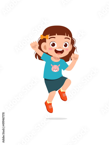 cute little kid jump and feel happy