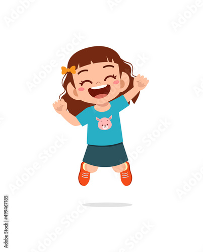 cute little kid jump and feel happy