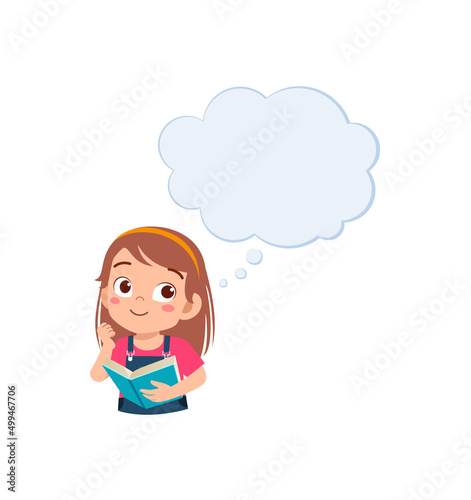 little kid read book and think about something