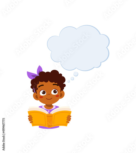 little kid read book and think about something