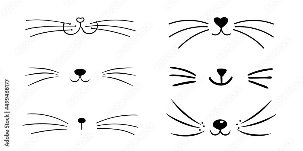 Set cat icons isolated on black and white Vector Image