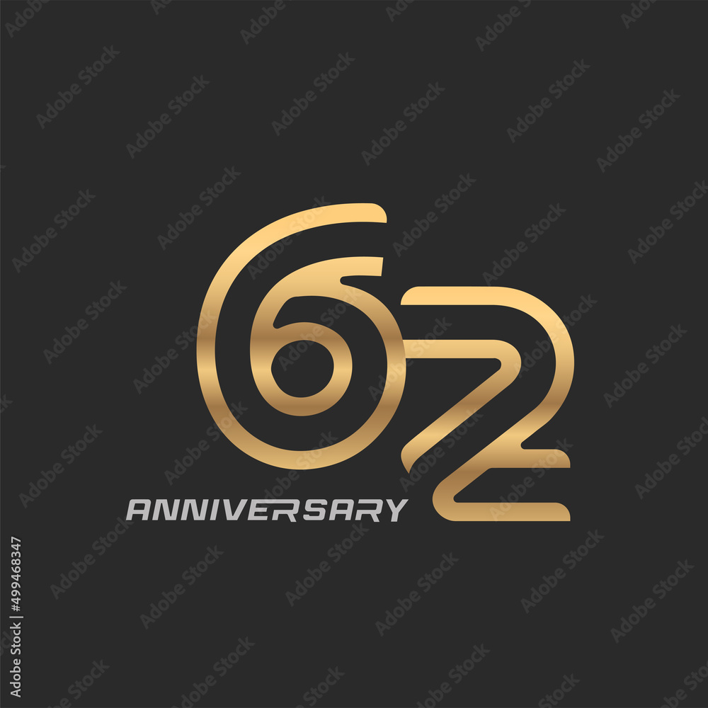 62 years anniversary celebration logotype with elegant modern number