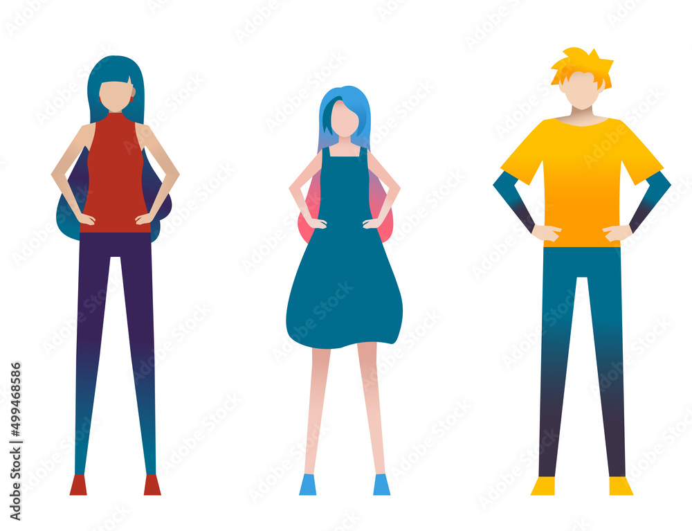 人物 腰に手を当てるポーズ 男女 若者 セット フラットイラスト カットイラスト 人物 腰に手を当てるポーズ 男女 若者 セット フラットイラスト カットイラスト