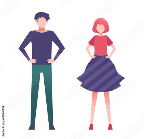 人物　腰に手を当てるポーズ　男女　若者　セット　フラットイラスト　カットイラスト