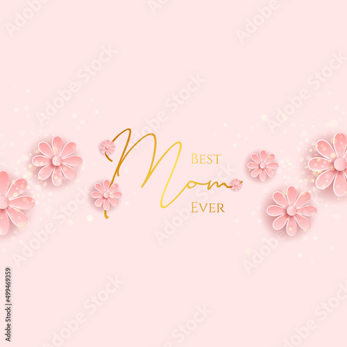 Happy mother's day layout design with roses, lettering, ribbon, frame, dotted background. Vector illustration.  Best mom mum ever cute feminine design for menu, flyer, card, invitation. Set of cards photo