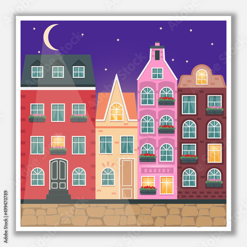 Scandinavian city landscape at night