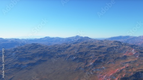 Exoplanet fantastic landscape. Beautiful views of the mountains and sky with unexplored planets