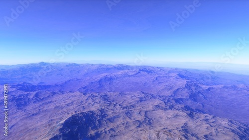 Exoplanet fantastic landscape. Beautiful views of the mountains and sky with unexplored planets