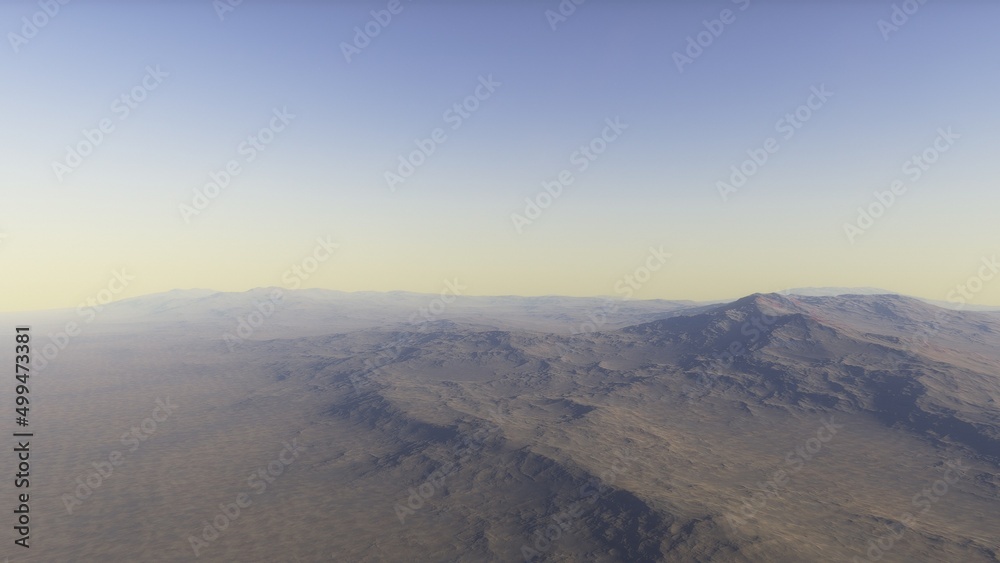 Exoplanet fantastic landscape. Beautiful views of the mountains and sky with unexplored planets