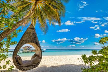 Wandcirkels Bali Hangmat aan palmboom op tropisch strand  © icemanphotos