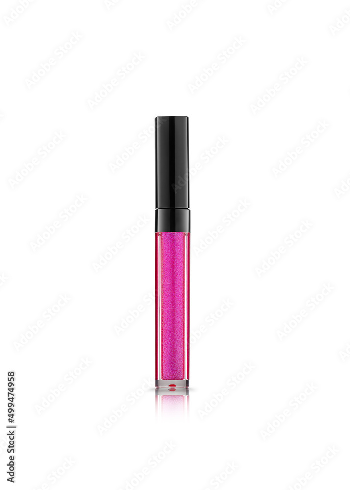 Closed lipstick in elegant glass bottle with black lid isolated on white Closed lipstick in elegant glass bottle with black lid isolated on white