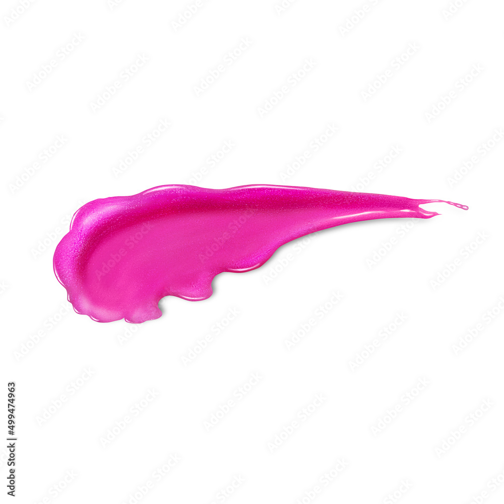 Pink cosmetic smear of liquid lipstick isolated on white background
