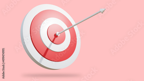 3D Render red and white target and arrow on a pink background, 3d illustration, 3d rendering.