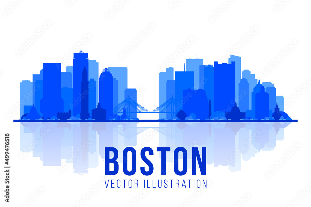 Boston ( Massachusetts, USA ) city silhouette skyline vector background. Flat trendy illustration. Business travel and tourism concept with modern buildings. Image for presentation, banner, website.
